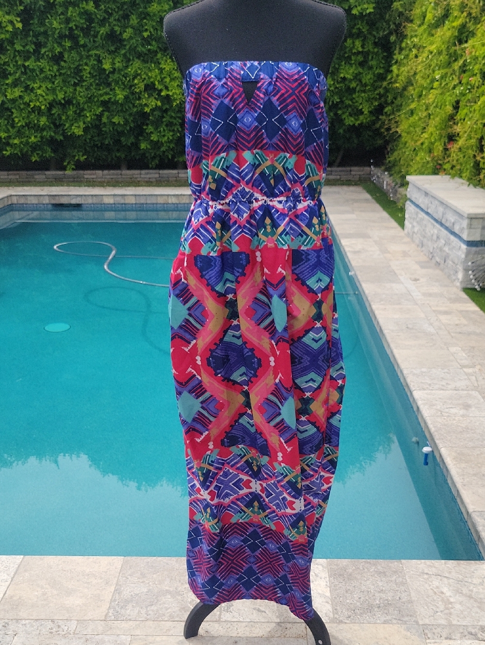 Strapless Colorful Tribal Patterened Maxi Dress XL - Picture 10 of 12